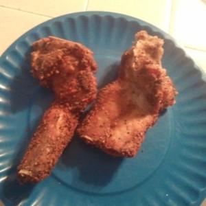 Fried ribs were delish before i became vegan.  You are probably wondering aren't they going to be hard but honestly they are not, its just like eating fried chicken but its fried pork or beef.  Also what my dad taught me is that if you  put the top on it the seasonings will stay in the ribs awesome huh! Try it out.